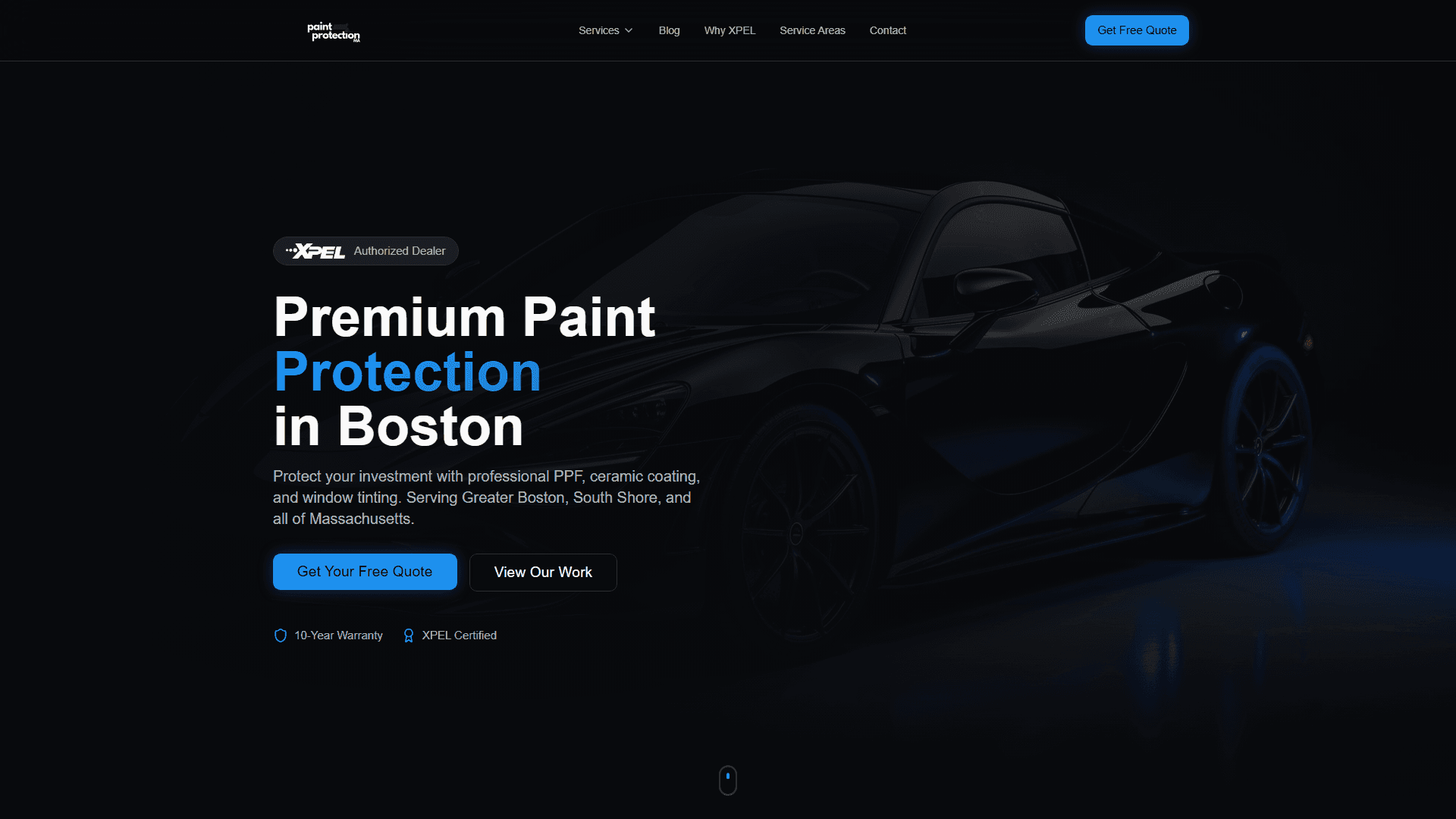 Paint Protection MA website homepage
